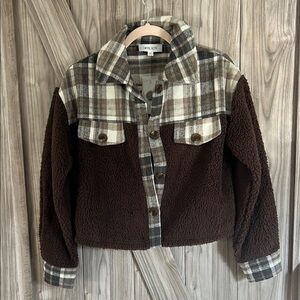 Brown and Plaid Sherpa Jacket/shirt cropped